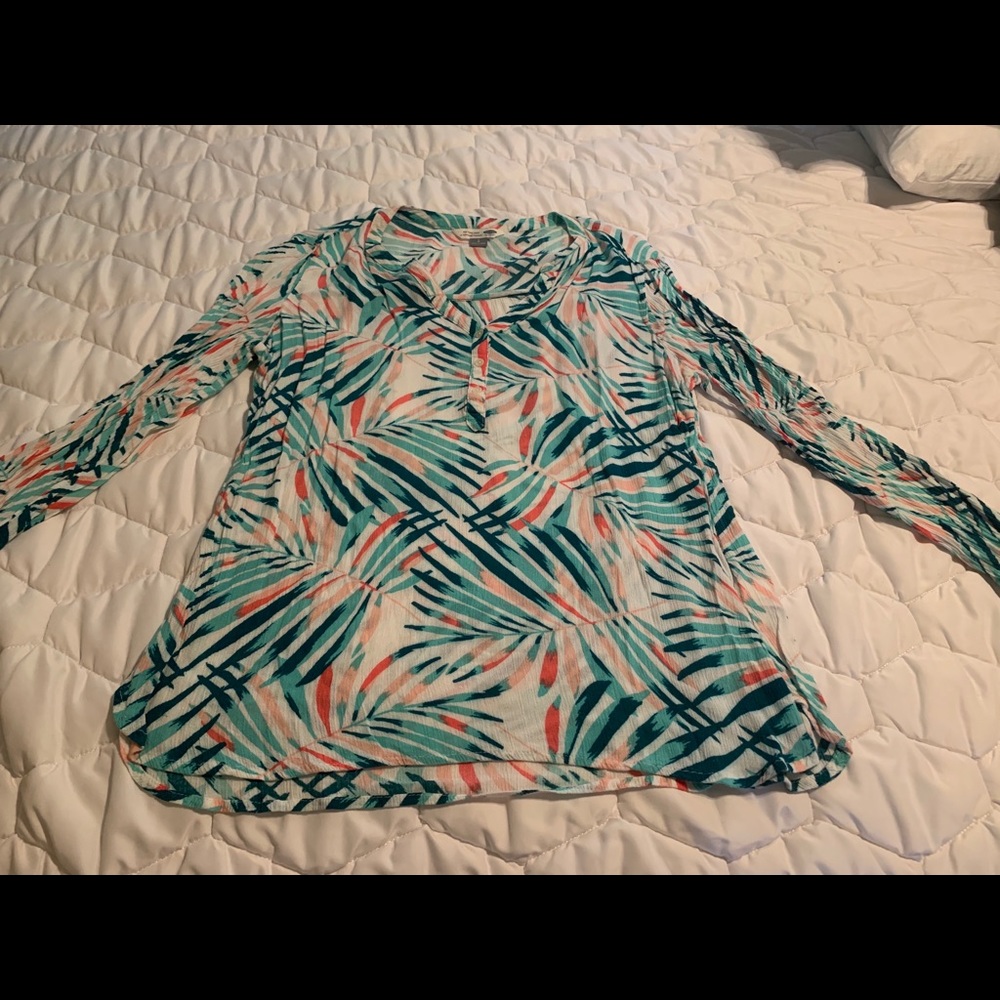 Old Navy Linen Tunic Shirt Tropical Print
